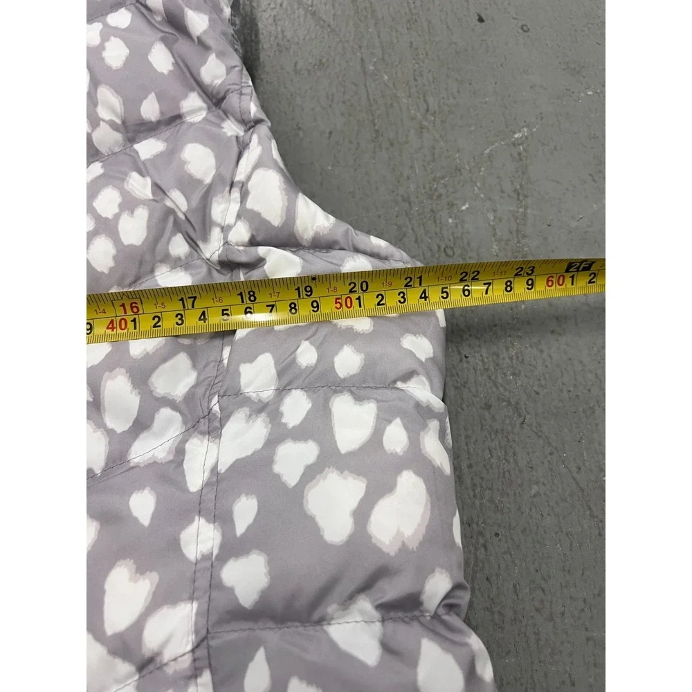 Lands' End Puffer Vest Girls L 14-16 Gray Leopard Print Down Full Zip‎ Winter